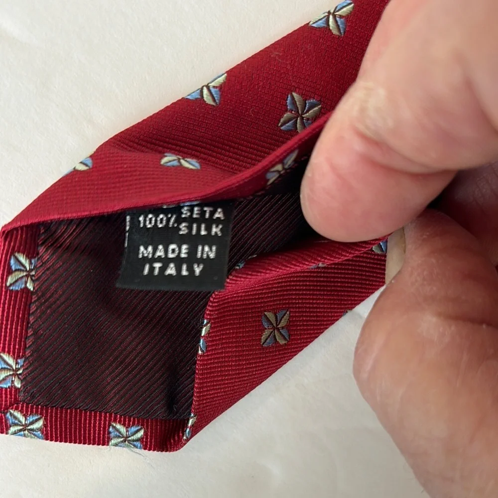 LUIGI BORRELLI NAPOLI Silk Red Tie with Blue & Tan Accents 58'